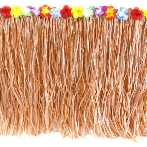 Pack of 2, 9 feet X 29" Luau Grass Table Skirt,Hawaiian Luau Libiscus TableSkirt - Picture 4 of 6